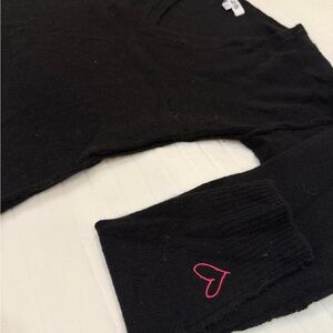 525 America - Black V-Neck Sweater with Pink Heart Detail